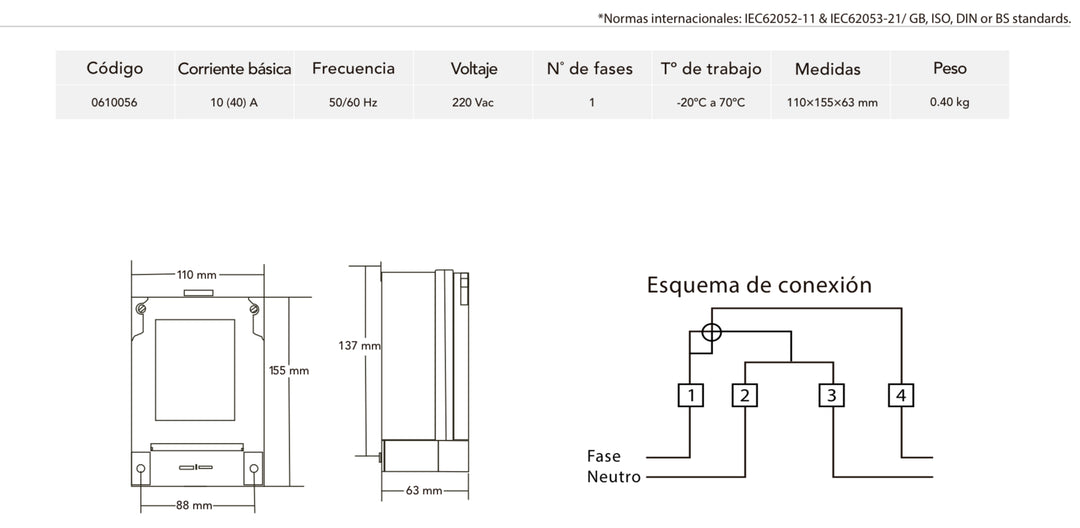 Medidor eléctrico monofásico