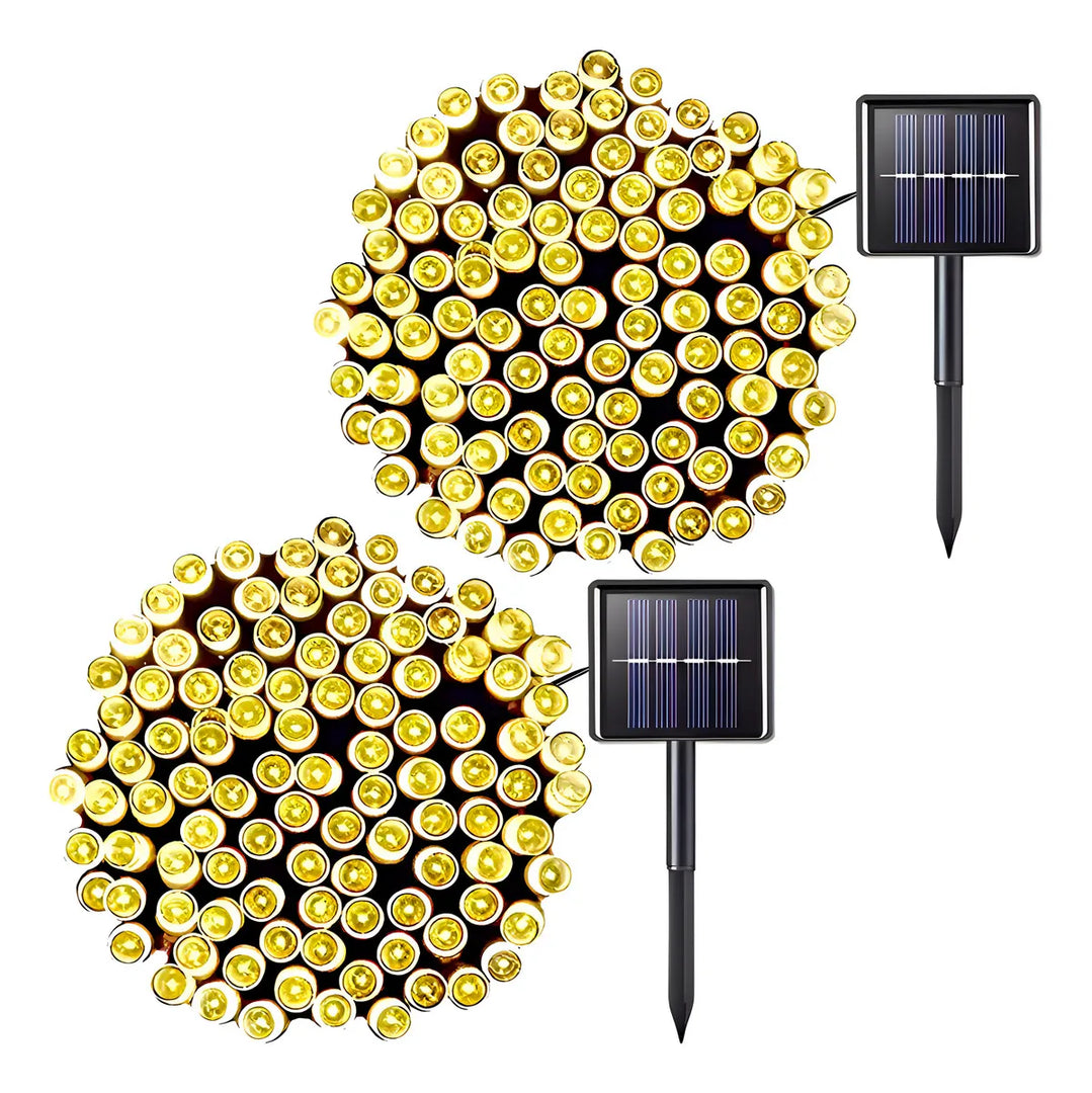 Pack x2 Guirnalda Solar 20mts cálidas 200 Led recargable