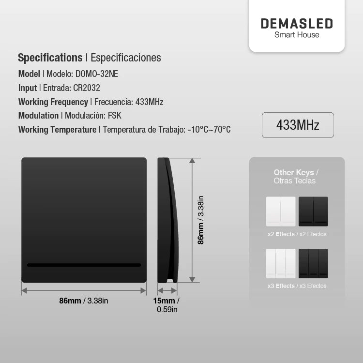 Tecla inalámbrica RF, 1 Efecto Smart House, Negro