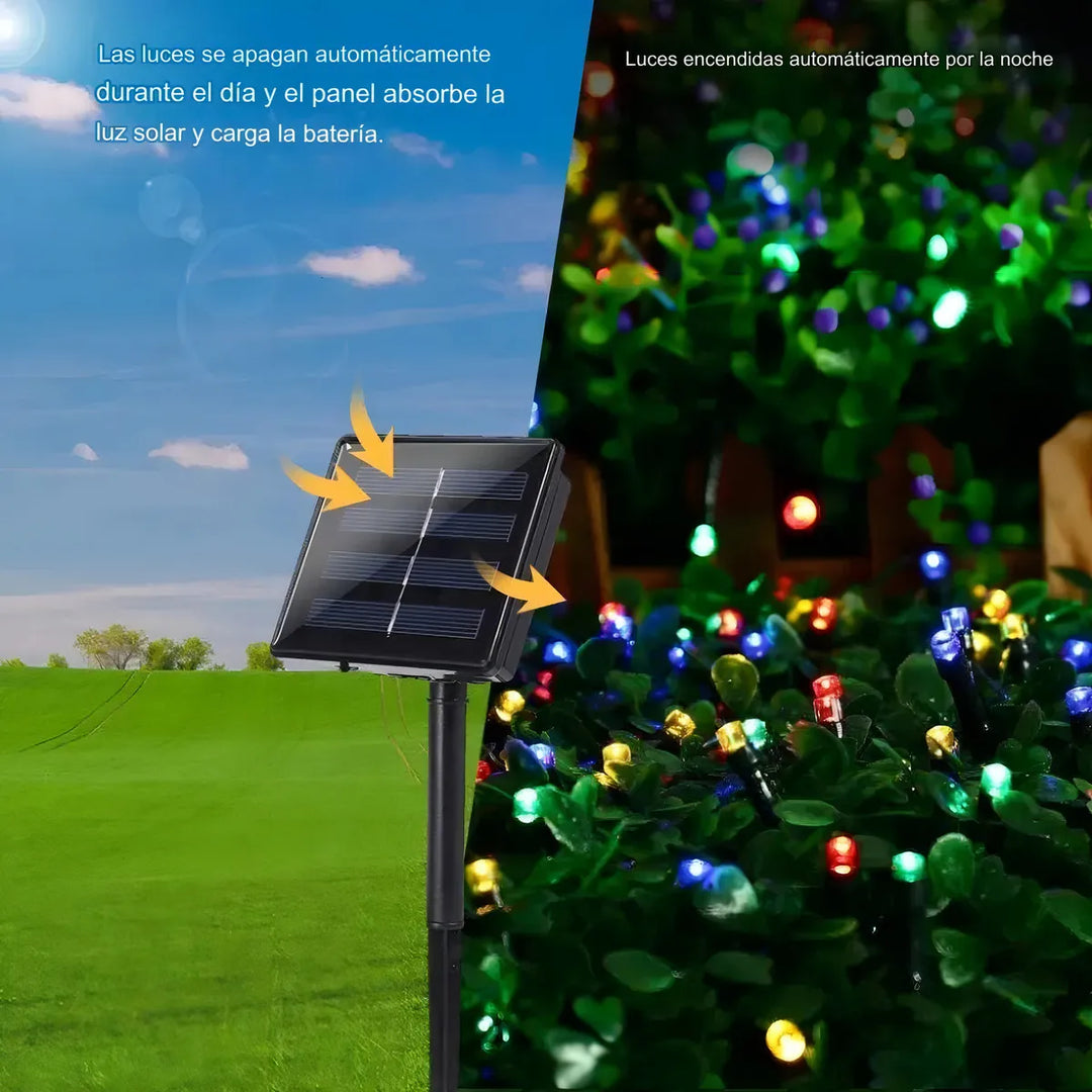 Guirnalda Solar 20mts multicolor 200 Led recargable.